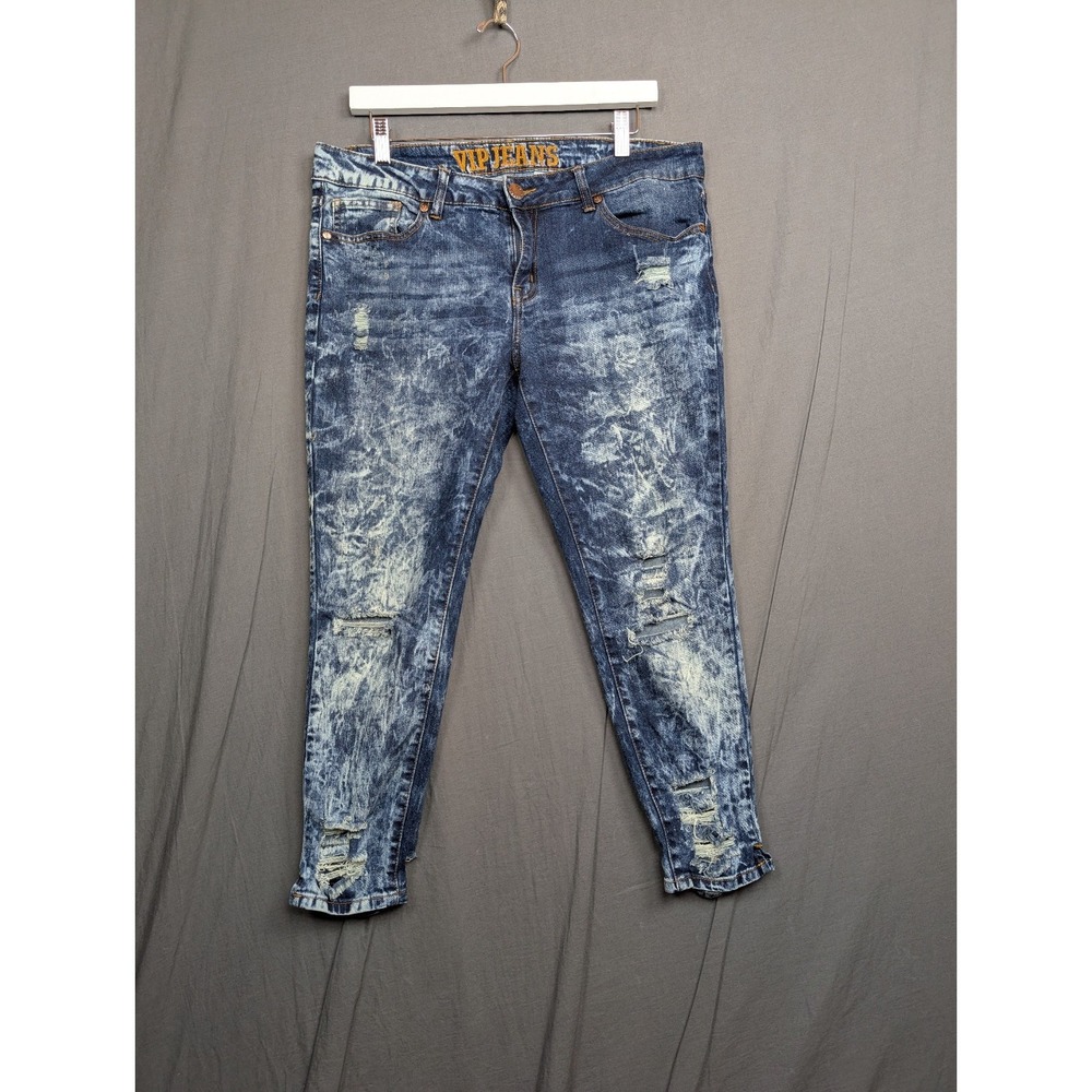 V.I.P. Jeans Women's Size‎ 13 Regular Distressed Blue Acid Wash